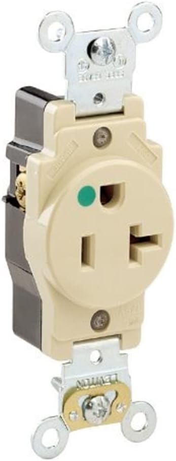 Leviton 8310-I 20 Amp, 125 Volt, Extra Heavy Duty Hospital Grade Single Receptacle, Ivory