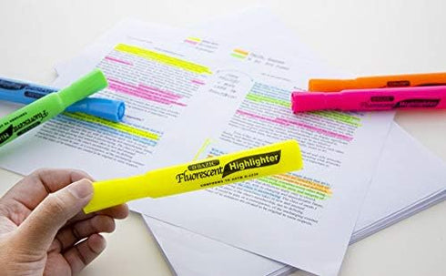 BAZIC Highlighter Yellow Desk Style - Chisel Tip Broad Fine Line Marker (12/Pack), Total 12-Count