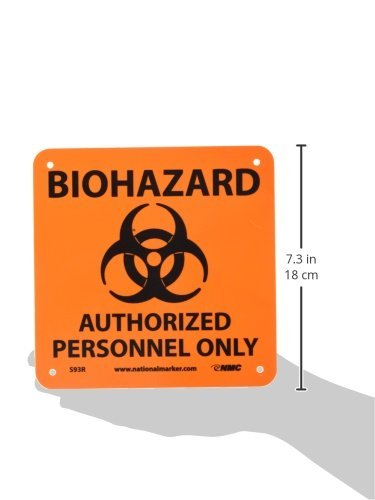 NMC S93R BIOHAZARD Sign, "AUTHORIZED PERSONNEL ONLY", 7" x 7", Plastic, Black Text on Orange
