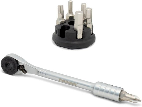Prestacycle Prestaratchet Micro, Heavy-Duty Mini Ratchet & 1/4 Bits for Bike Repair, 40Nm Small Ratchet & Tool Stand