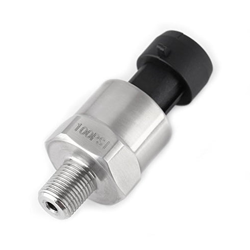 Pressure Transducer Sender Sensor for Oil Fuel Air Water, 1/8" NPT Thread Stainless Steel, 100 PSI