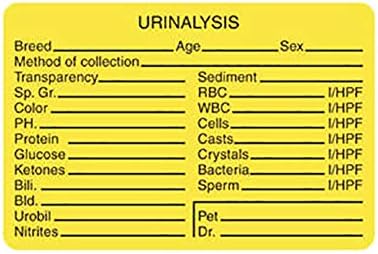 Tabbies Veterinary Laboratory Labels, Fluorescent Yellow, Urinalysis Labels, 3"W x 2"H, Instructions and Lab Results for Doctors and Staff, 320 Labels Per Roll
