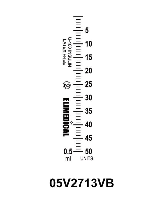 Veterinary Insulin Syringe U-100, 0.5cc (0.5ml), 27g x 1/2 inch, Individually Packed, for Pet Cat or Dog, 100 per Box