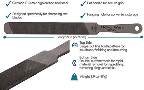 1844 Helko Werk Germany Dual Sided Axe Sharpening File - Compact Metal File Single-Cut and Cross-Cut Hand File (#22101)
