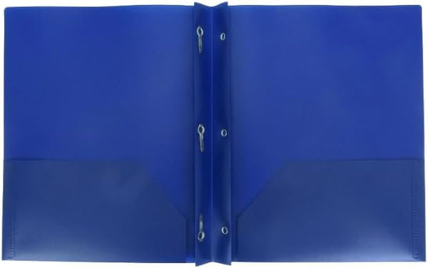 Aurora LLC Plastic Folders with Prongs and Two Pockets, School Office Supplies, Blue
