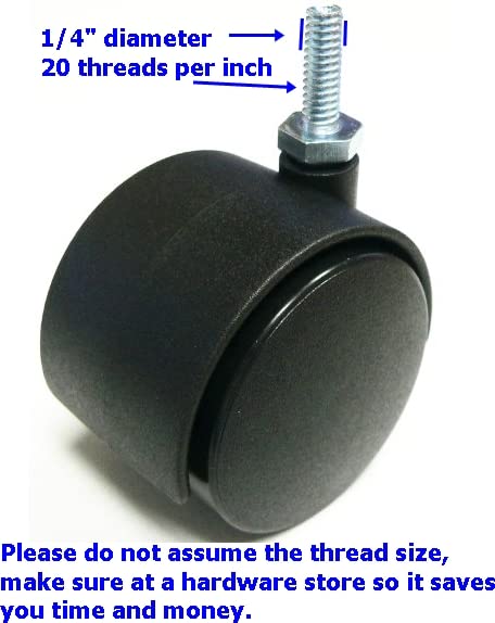 2" Caster, 1/4" - 20 x 1", Pack of 4