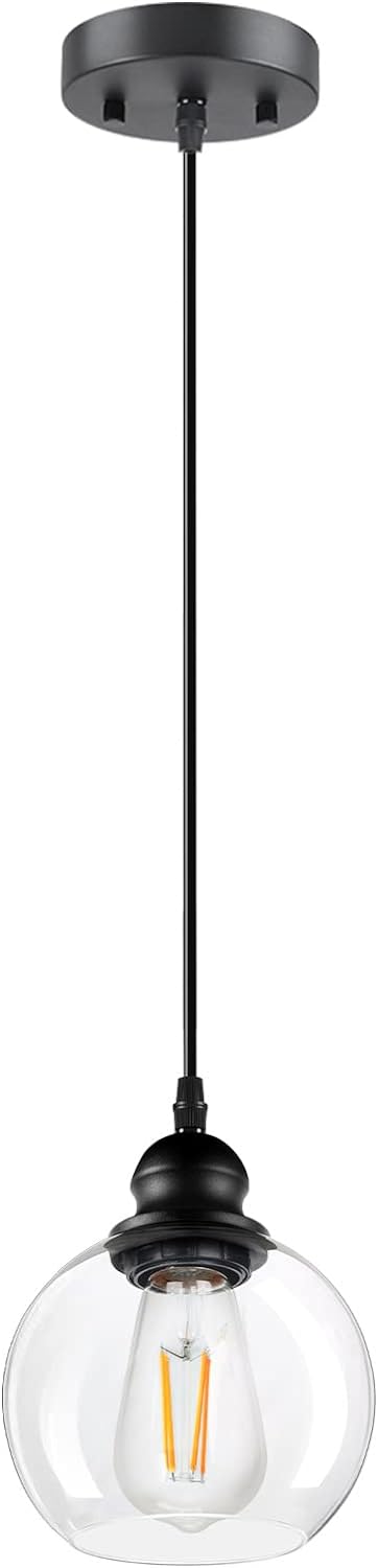 Pendant Lights Kitchen Island, Black Pendant Light with Glass Lampshade, 71 Inch