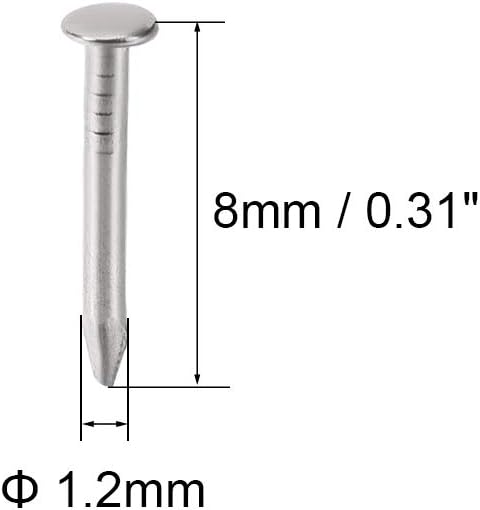 uxcell 500pcs Small Tiny Hardware Nails, Carbon Steel 1.2X8mm for DIY Decorative Wooden Boxes, Silver Tone