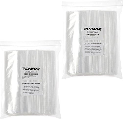 Plymor 9" x 12" Zipper Reclosable Plastic Bags (Pack of 200), 2 Mil