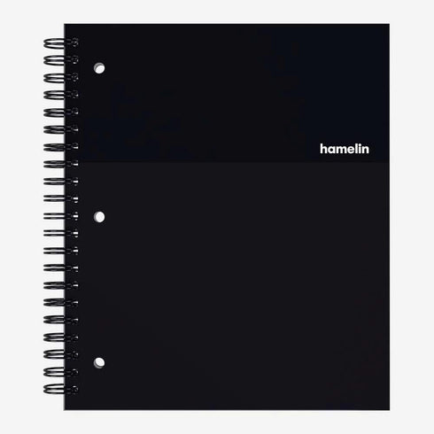 Hamelin College Ruled Notebook, 8.5inx11in, Spiral Bound, Hardcover, 1 Subject, 75 Sheets/150 Pages, MIDNIGHT Black