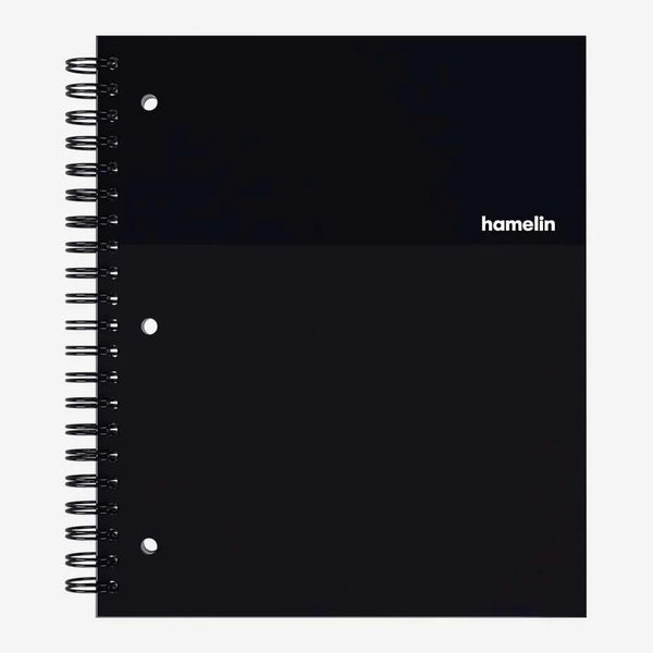 Hamelin College Ruled Notebook, 8.5inx11in, Spiral Bound, Hardcover, 1 Subject, 75 Sheets/150 Pages, MIDNIGHT Black