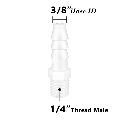 Quickun Plastic Hose Barb Fitting, 3/8" Barb to 1/4" Male Thread Adapter Union Fitting (Pack of 5), White