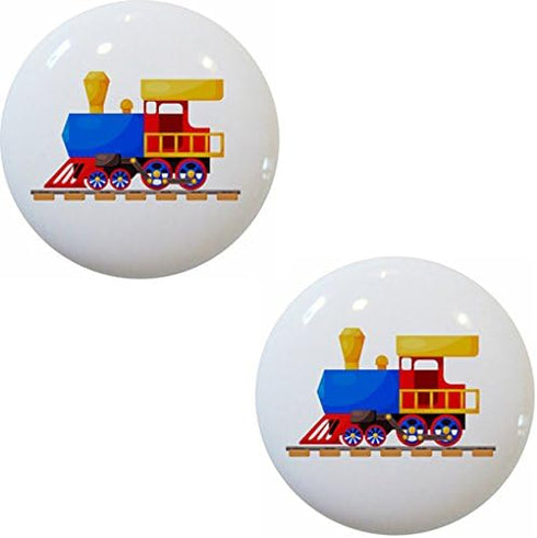 Carolina Hardware and Dcor Set of 2 Colorful Train Ceramic Cabinet Drawer Knobs