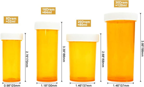 Pill Bottles with Child Resistant Cap, 12pcs Amber Prescription Vials for Personal Medication & Pharmacy