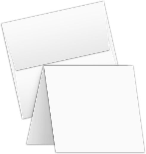 Square Greeting Cards Set - White Blank Half Fold Cards with Envelopes