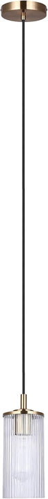 1 Canarm Kinslea Light Pendant Light, Gold Finish with Ribbed Glass Shade, Adjustable Black Cord, Contemporary Lighting