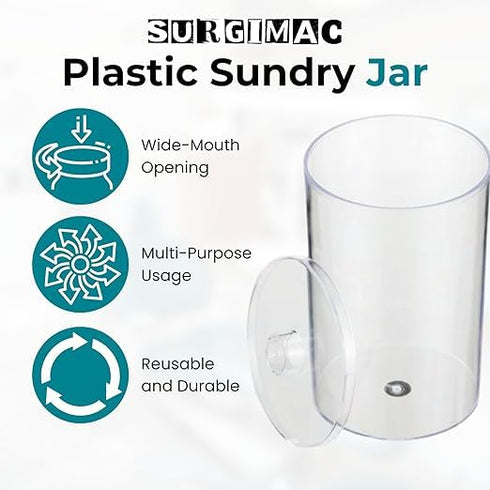 4.25 6.5 Inch, 1 Count SurgiMac Sundry Jar with Lid, x Clear Plastic Storage Container, Compact & Durable, for Cotton