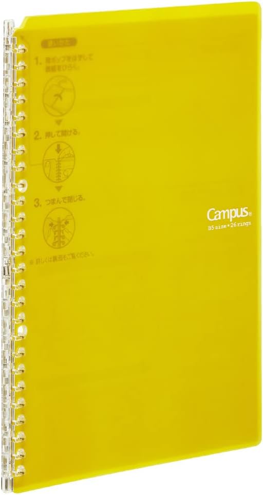 Kokuyo Campus Smart Ring Binder, B5 Yellow, Up to 25 Sheets, 26 Holes Slim Binder with Extra Loose-leaf Paper