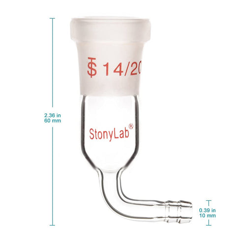 stonylab Glass 90 Degree Vacuum/Inert Gas Adapter, Borosilicate Glass Bent Inlet Adapter with 14/20 Outer Joint and Hose for Laboratory Lab Supply