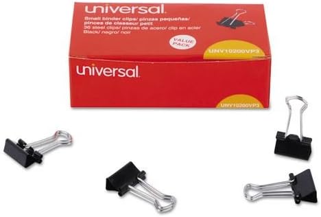 Universal Small Binder Clips, Steel Wire, 3/8 Cap, 3/4 Wide, Black/Silver, 2-36 Pack, UNV10200 by Universal