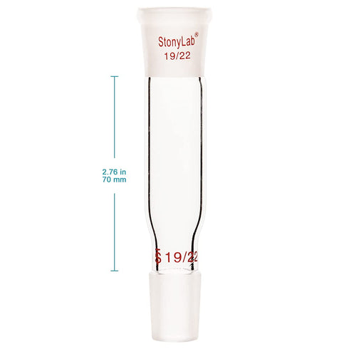 stonylab Glass Straight Connecting Adapter, 70mm from 19/22 Outer Joint to 19/22 Inner Joint for Laboratory Lab Supply, Borosilicate Glass