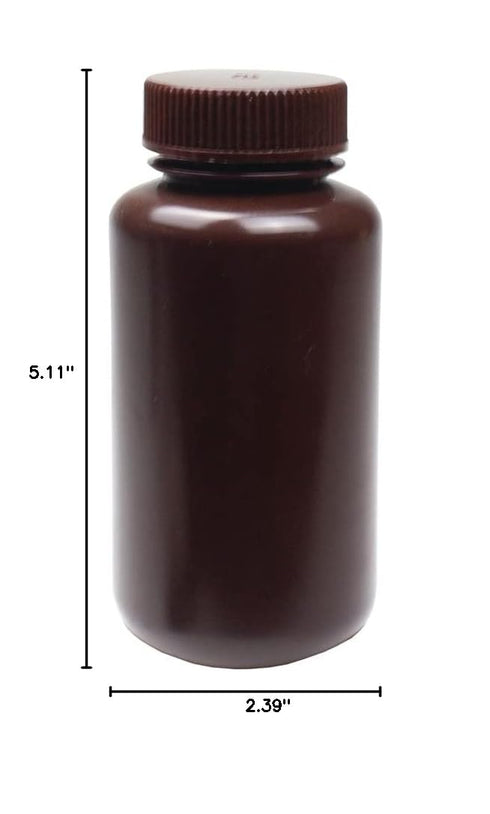 United Scientific Supplies 33464 Laboratory Grade HDPE Wide Mouth Amber Reagent Bottle, 250ml (8oz) Capacity, Pack of 12