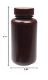 United Scientific Supplies 33464 Laboratory Grade HDPE Wide Mouth Amber Reagent Bottle, 250ml (8oz) Capacity, Pack of 12