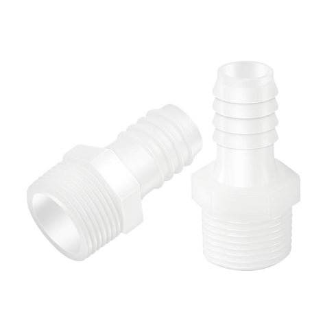 Quickun Plastic Hose Barb Fitting, 1/2" Barb to 1/2" Male Thread, White Adapter Union Fitting, Pack of 5