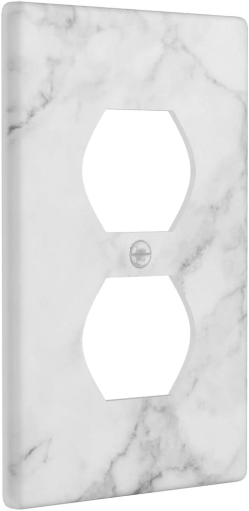 White Gray Marble Duplex Outlet Cover Plate Decorative Receptacle Wall Plates Lightswitch Electrical Outlet Faceplate for Bathroom Kitchen Bedroom Home Decor Accessories 4.5" x 2.76"(Plastic) by wyehjut