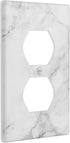 White Gray Marble Duplex Outlet Cover Plate Decorative Receptacle Wall Plates Lightswitch Electrical Outlet Faceplate for Bathroom Kitchen Bedroom Home Decor Accessories 4.5" x 2.76"(Plastic) by wyehjut