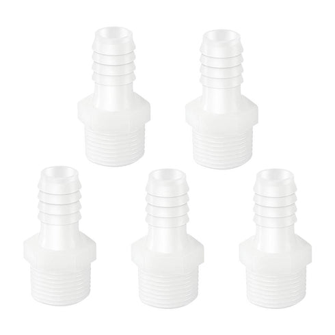 Quickun Plastic Hose Barb Fitting, 1/2" Barb to 1/2" Male Thread, White Adapter Union Fitting, Pack of 5