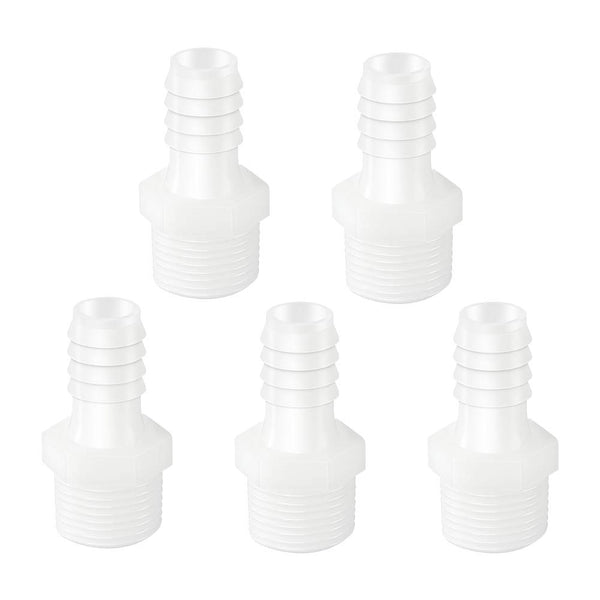 Quickun Plastic Hose Barb Fitting, 1/2" Barb to 1/2" Male Thread, White Adapter Union Fitting, Pack of 5