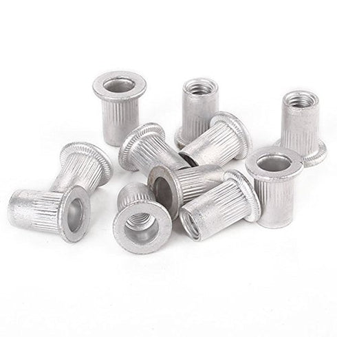 Aluminum Flat Head M6 Blind Insert Rivet Nut, 6mm, Pack of 25