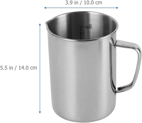 Hemobllo Stainless Steel Beaker, Lab Graduated Beaker with Handle Chemistry Lab Cups Scientific Laboratory Supplies for Liquids Solids (1000ml)