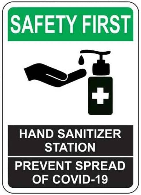 Eletina Safety First Hand Sanitizer Sign Warning Metal Tin Sign 8 x 12