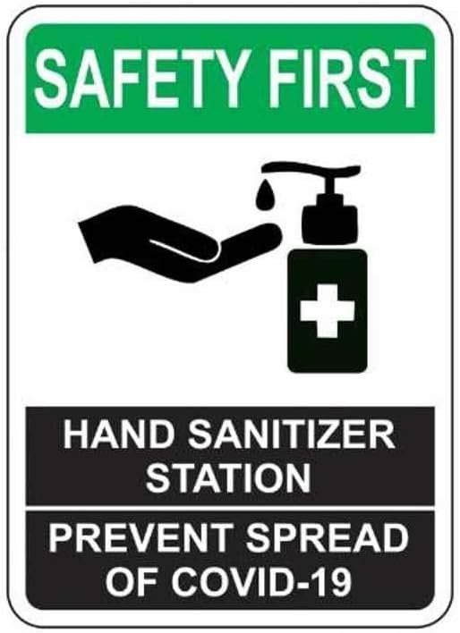 Eletina Safety First Hand Sanitizer Sign Warning Metal Tin Sign 8 x 12