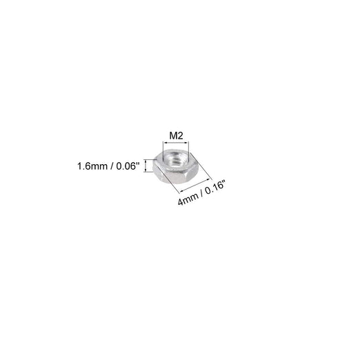 uxcell M2x0.4mm Pack 100 Hex Nuts, Metric Coarse Thread Hexagon Nut, Carbon Steel, of (Silver Tone)