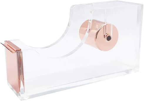 Clear Acrylic Tape Dispenser Holder for Office School Home Stationery Supplies, Rose Gold Tape Dispenser