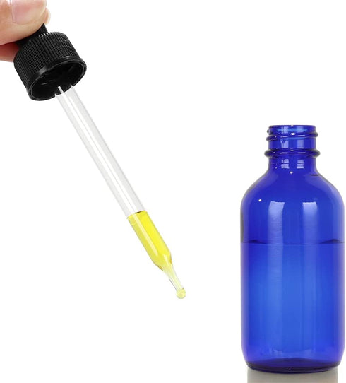 CycleMore 16 Pack (120 ml) 4 oz Blue Glass Boston Bottles with Glass Eye Droppers, Ideal for Essential Oils & Lab