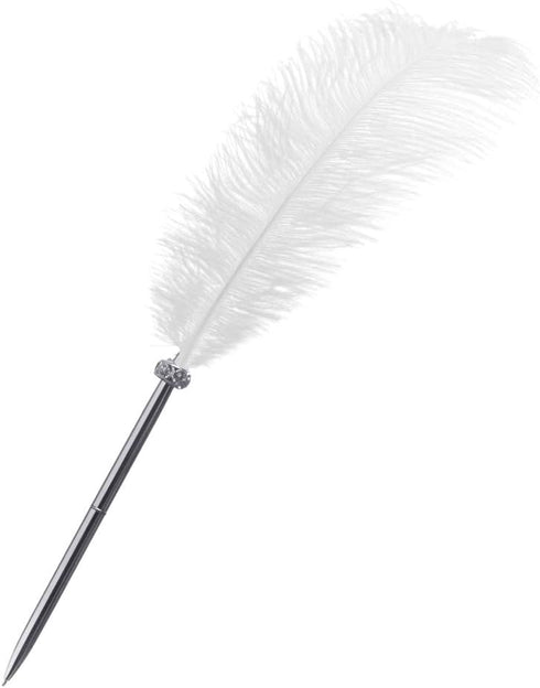 Rgontar Feather Pen - Black Ink Ballpoint Wedding Signing Pen for Bridal Calligraphy (White)