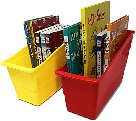 Podzly Vertical File Organizer, 6-Pack Multicolor Bins with Handle for Book, Folder, File, Binder, and Magazine Storage