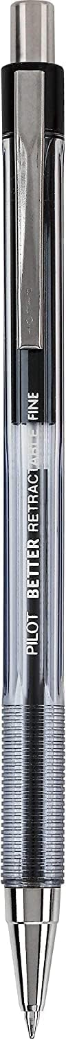 PILOT The Better Ball Point Pen, Refillable & Retractable, Fine Point, Black Ink, 6 Pack