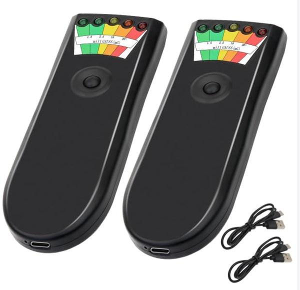 5 Level LED EMF Meter, Rechargeable Portable Handheld Magnetic Field Detector for Ghost Hunting (2 Pack)