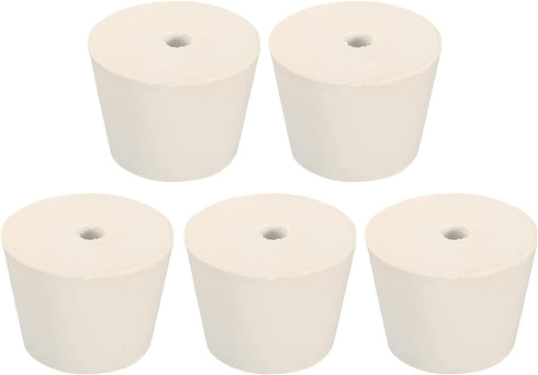 MECCANIXITY Rubber Tapered Plug 32mm to 42mm White with 8mm Hole Test Tubes Bungs Stopper for Lab Home, 5 Pieces