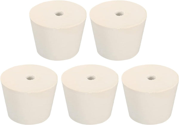 MECCANIXITY Rubber Tapered Plug 32mm to 42mm White with 8mm Hole Test Tubes Bungs Stopper for Lab Home, 5 Pieces