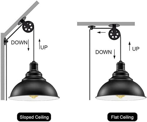 Tsnamay 2Sets Set Black Wall Ceiling Mount Rustic Pulleys for Hanging Lamp,Pulley Wheels for Plug In Pendant Light