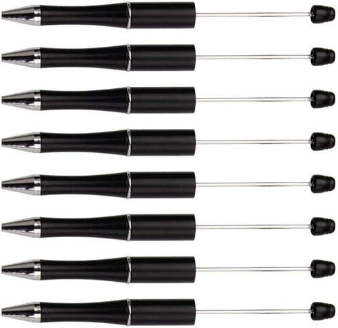 Beadthoven 20pcs Beadable Plastic Pen, Black Ink Ballpoint Pen Shaft for DIY Decorations, Office School Supplies (Black)
