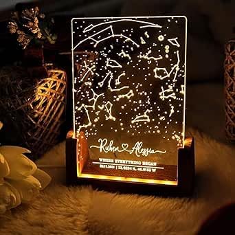 Personalized Star Map Night Light - Custom Table Lamp for Couples, Ideal Romantic Gift for Anniversaries, Engagements
