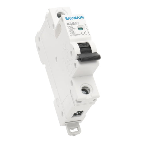 Baomain 6A AC Miniature Circuit Breaker, AC 400V 50Hz 6000A 1 Pole Circuit Breaker,C65 MCB DIN Rail Mount, MBM6C-1P (63 Amp)
