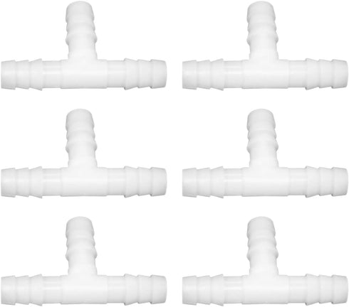 JoyTube Plastic Hose Barb Fittings, 3/8" ID Equal Barbed Tee Pipe Connectors, Pack of 6